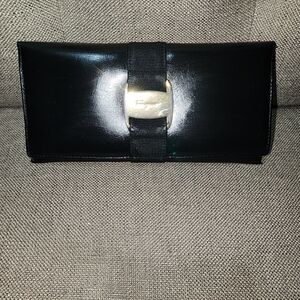 Salvatore Ferragamo Black Vera Wallet with Gold Accent